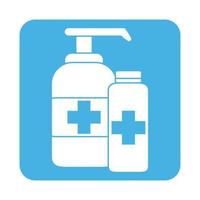 covid 19 prevención de coronavirus desinfectante médico gel líquido botellas de alcohol icono de estilo de bloque vector