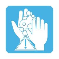 covid 19 coronavirus prevention washing hands warning block style icon vector