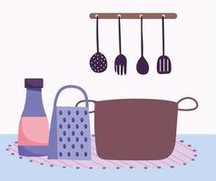 pot grater sauce bottle and kitchen utensils cooking vector