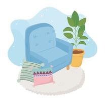 Sweet Home sillón cojines alfombra y planta en maceta vector