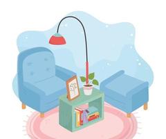 sweet home armchair footrest potted plant floor lamp and carpet vector