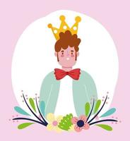 happy fathers day, young dad with crown and bow tie cartoon vector