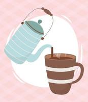 coffee time, kettle pouring in cup fresh aroma beverage vector