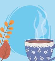 coffee time, cup leaves fresh aroma beverage vector