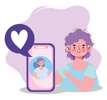 gente, creatividad y tecnología, pareja, con, smartphone, hablar, romántico vector