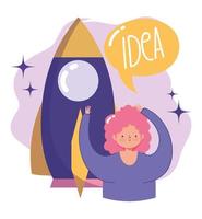 people creativity and technology,girl and rocket startup creativity idea vector