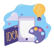 comunicación y tecnología, dibujos animados de idea de creatividad de smartphone vector