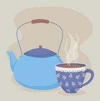 coffee time, coffee cup and kettle fresh aroma beverage vector