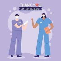 thanks, doctors, nurses, female and male nurses support medical staff vector