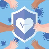 thanks, doctors, nurses, shield protection hands support medical coronavirus covid 19 pandemic vector