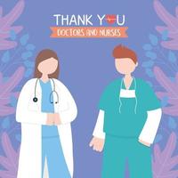 thanks, doctors, nurses, female physician and male nurse with uniform staff vector