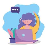 people creativity and technology,girl with laptop chatting cartoon vector