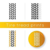 Track marks icon. Detailed automobile, motorcycle tyre traces. Car winter wheel print. All-terrain vehicle tire trail. Linear black and RGB color styles. Isolated vector illustrations