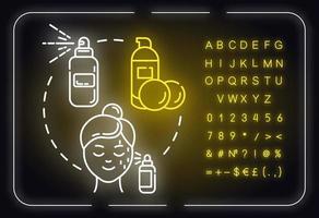 tóner, icono de concepto de luz de neón de cuidado facial. limpieza y tonificación de la piel, idea de procedimiento cosmético. signo exterior brillante con alfabeto, números y símbolos. vector aislado ilustración de color rgb