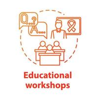 Educational workshops concept icon. Informing society about cancer, HIV. Patient support. Instructional courses idea thin line illustration. Vector isolated outline RGB color drawing