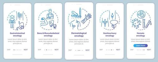 Oncology onboarding mobile app page screen with concepts. Cancer treatment walkthrough five steps graphic instructions. Dermatological oncology. UI vector template with RGB color illustrations
