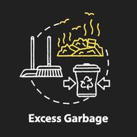 Excess garbage chalk RGB color concept icon. Trash and rubbish. Dustbins and landfill. Sanitation, cleaning. Pollution idea. Vector isolated chalkboard illustration on black background