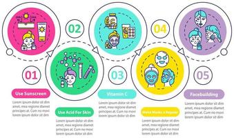 plantilla de infografía de vector de cuidado de la piel. ácido para la piel y vitamina c. elementos de diseño de presentación de facebuilding. visualización de datos con 5 pasos. gráfico de la línea de tiempo del proceso. diseño de flujo de trabajo con iconos lineales