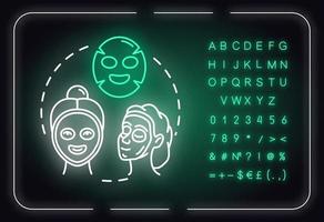 Make masks regular neon light concept icon. Skincare, spa, cosmetology, beauty procedure idea. Outer glowing sign with alphabet, numbers and symbols. Vector isolated RGB color illustration