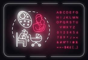 Postnatal depression neon light concept icon. Postpartum depression. PPD idea thin line illustrationidea. Outer glowing sign with alphabet, numbers and symbols. Vector isolated RGB color illustration