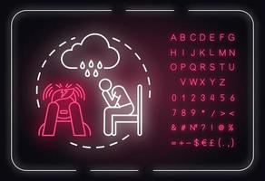 Depression neon light concept icon. Loneliness. Sadness. Mental illness idea thin line illustrationidea. Outer glowing sign with alphabet, numbers and symbols. Vector isolated RGB color illustration