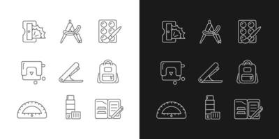 Back to school shopping linear icons set for dark and light mode. Pencil sharpener. Drafting supplies. Art tools. Customizable thin line symbols. Isolated vector outline illustrations. Editable stroke