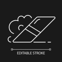 Eraser white linear icon for dark theme. Item for rubbing away pencil marks from paper. Thin line customizable illustration. Isolated vector contour symbol for night mode. Editable stroke