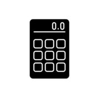 Calculator black glyph icon. Math operations performance. Portable electronic device. Hand-held tool. Mathematical calculations. Silhouette symbol on white space. Vector isolated illustration