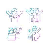 Women rights movement gradient linear vector icons set. Radical feminism. Female friendship. Leadership role. Thin line contour symbols bundle. Isolated outline illustrations collection