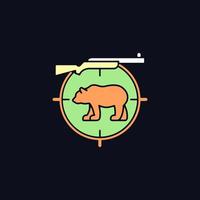 Big game hunting RGB color icon for dark theme. Hunt large animals. African species hunting. Safari. Isolated vector illustration on night mode background. Simple filled line drawing on black