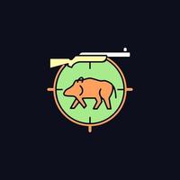 Wild boar hunting RGB color icon for dark theme. Capture and kill wild hog. Feral peccary and pig. Isolated vector illustration on night mode background. Simple filled line drawing on black