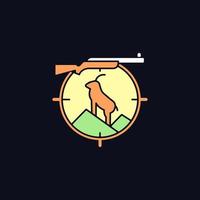 Mountain hunting RGB color icon for dark theme. Preparation for mountain hunt. Pursue sheep and goat. Isolated vector illustration on night mode background. Simple filled line drawing on black