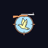 Pigeon shooting RGB color icon for dark theme. Bird shooting competition. Roost and flighting dove hunt. Isolated vector illustration on night mode background. Simple filled line drawing on black