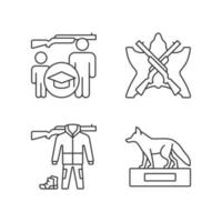 Hunting trophy and equipment linear icons set. Hunting junior education. Apparel and equipment. Customizable thin line contour symbols. Isolated vector outline illustrations. Editable stroke