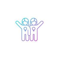 Female friendship gradient linear vector icon. Sisterhood. Girl power. Like-minded women. Supporting each other. Thin line color symbol. Modern style pictogram. Vector isolated outline drawing