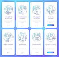 Lungs diseases recovery blue gradient onboarding mobile app page screen set. Walkthrough 4 steps graphic instructions with concepts. UI, UX, GUI vector template with linear color illustrations