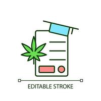 Cannabis education RGB color icon. Training for cannabis industry. Pharmaceutical science. Medical marijuana law. Isolated vector illustration. Simple filled line drawing. Editable stroke