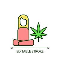 Cannabis stress therapy RGB color icon. Mental health benefits. Depression, anxiety treatment. Antidepressant effect. Isolated vector illustration. Simple filled line drawing. Editable stroke