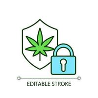 Cannabis security RGB color icon. Marijuana dispensaries protection. Provide secure environment for plant cultivation. Isolated vector illustration. Simple filled line drawing. Editable stroke