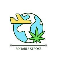 Cannabis tourism RGB color icon. Marijuana tours. Travel industry. Cannabis tourist attraction. Legalization benefit. Isolated vector illustration. Simple filled line drawing. Editable stroke