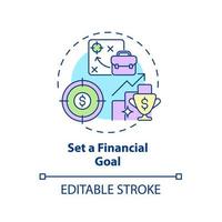 Set a financial goal concept icon. Plan retirement abstract idea thin line illustration. Budget creation. List and aim for targets. Vector isolated outline color drawing. Editable stroke