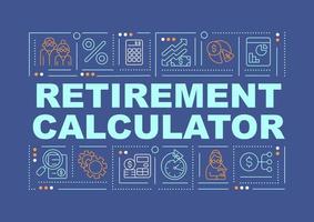 Pension sum calculator word concepts banner. Predict retirement nest egg. Infographics with linear icons on blue background. Isolated creative typography. Vector outline color illustration with text