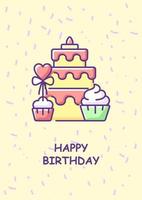 Happy birthday cute greeting card with color icon element. Anniversary wishes. Postcard vector design. Decorative flyer with creative illustration. Notecard with congratulatory message