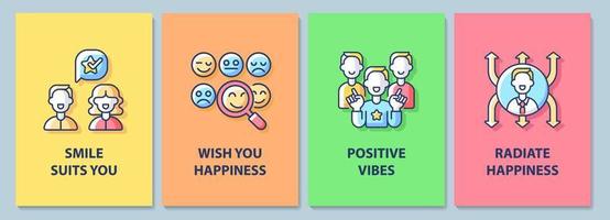 Happy and positive messages greeting card with color icon element set. Postcard vector design. Decorative flyer with creative illustration. Notecard with congratulatory message pack