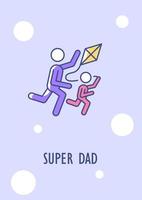 Super dad greeting card with color icon element. Wishes for celebrating fathers day. Postcard vector design. Decorative flyer with creative illustration. Notecard with congratulatory message