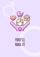 You will nail it greeting card with color icon element. Happy international womens day. Postcard vector design. Decorative flyer with creative illustration. Notecard with congratulatory message