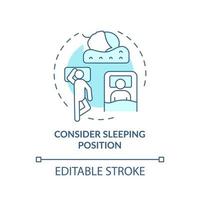 Consider sleeping position blue concept icon. Choosing mattress abstract idea thin line illustration. Spine health. Comfortable bed. Vector isolated outline color drawing. Editable stroke