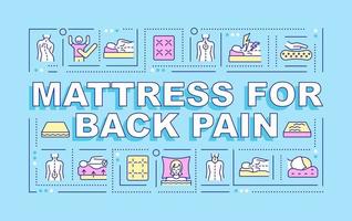 Mattress for back pain word concepts banner. Spine health. Infographics with linear icons on blue background. Isolated creative typography. Vector outline color illustration with text