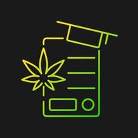 Cannabis education gradient vector icon for dark theme. Training for cannabis industry. Pharmaceutical science. Thin line color symbol. Modern style pictogram. Vector isolated outline drawing