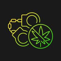 la marihuana detiene el icono de vector degradado para tema oscuro. violación de la ley de drogas. criminalización del cannabis. penalidades criminales. símbolo de color de línea delgada. pictograma de estilo moderno. dibujo de contorno aislado vectorial